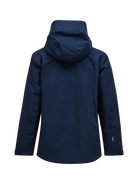 Rear view of a blue shadow Peak Performance Men's Maroon HIPE 2L Insulated Shell Jacket featuring 2-layer HIPE stretch fabric, YKK AquaGuard zippers, a detachable helmet-compatible hood, and zippered underarm vents.