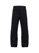 Front view of the Peak Performance Men's Maroon HIPE 2L Insulated Shell Pants featuring 2-layer HIPE 2-way stretch fabric, an adjustable velcro waistband, articulated knees, and reinforced Cordura lower leg scuff guards.