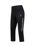 Side view of black Peak Performance Men's Rider Essentials 3/4 Midlayer Pants featuring 4-way stretch technical fleece, a boot-compatible 3/4 leg length, flatlock seams, and a low-profile elastic waistband.