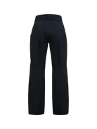 Rear view of a black Peak Performance Women's Alpine GORE-TEX 2L Insulated Shell Pants featuring a 2-layer GORE-TEX waterproof membrane, YKK AquaGuard zippered thigh vents, an adjustable waistband, and reinforced Cordura scuff guards.