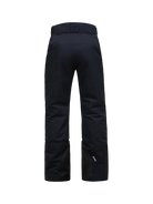 Rear view of black Peak Performance Women's Anima HIPE 2L Insulated Shell Pants featuring 2-layer HIPE 2-way stretch fabric, YKK AquaGuard zippered thigh vents, an adjustable velcro waistband, and reinforced lower leg scuff guards.