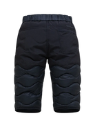 Rear view of black Peak Performance Women's Helium Down Shorts featuring ultra-lightweight windproof fabric, signature wave quilting, 700-fill-power down insulation, and a low-profile elastic waistband.