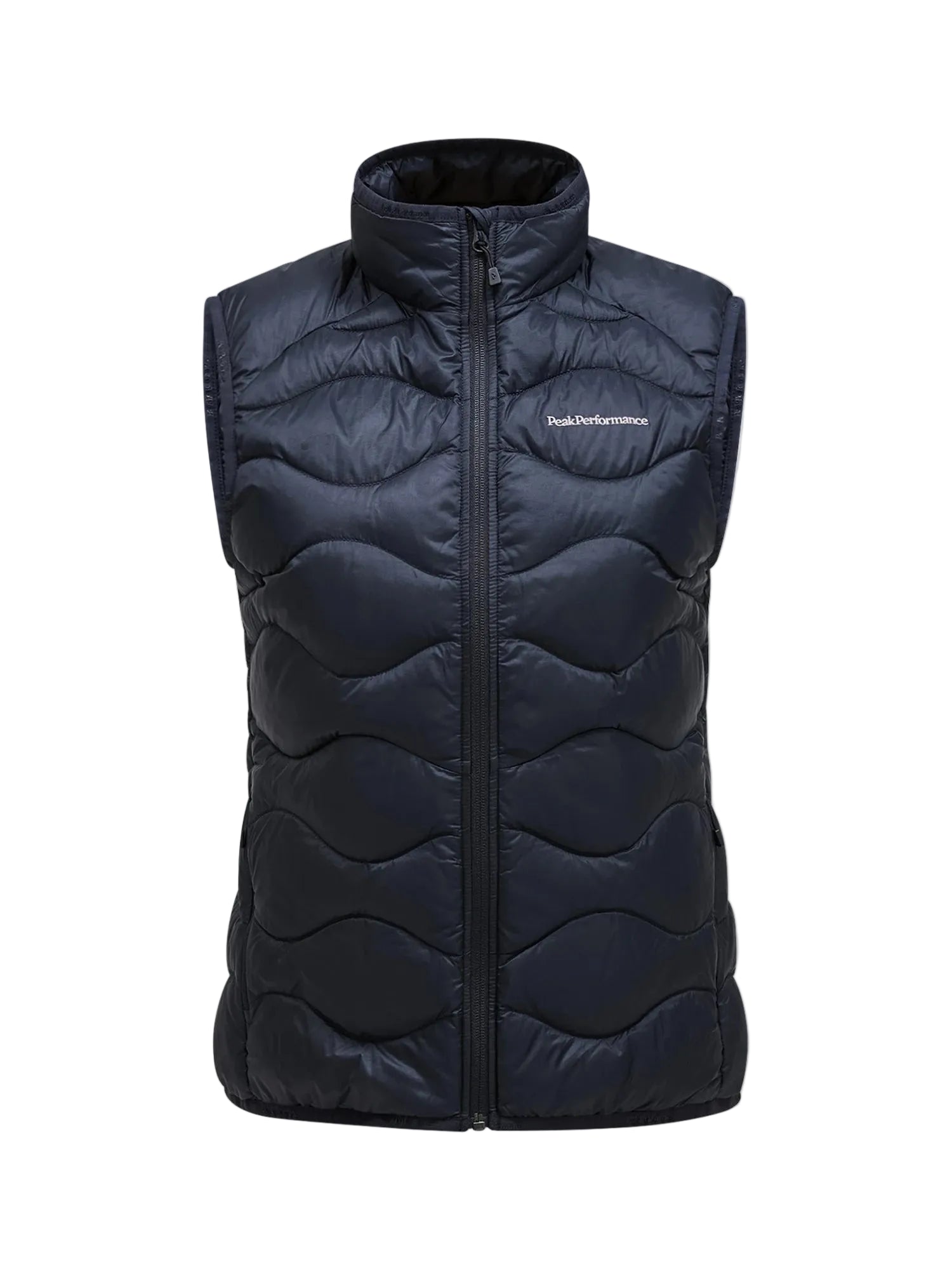 Peak Performance Women's Helium Down Vest featuring premium down insulation, wind-resistant fabric, zippered pockets, and a lightweight packable design.
