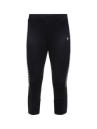 Front view of black Peak Performance Women's Rider Essentials 3/4 Midlayer Pants featuring 4-way stretch technical fleece, a boot-compatible 3/4 leg length, flatlock seams, and a low-profile elastic waistband.