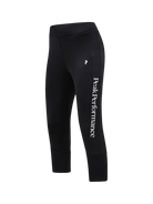 Side view of black Peak Performance Women's Rider Essentials 3/4 Midlayer Pants featuring 4-way stretch technical fleece, a boot-compatible 3/4 leg length, flatlock seams, and a low-profile elastic waistband.