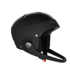 A black POC Artic SL MIPS ski racing helmet that features a chin guard and is FIS certified.