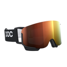 Black POC Nexal Mid ski goggles with a large orange mirrored lens and features an interchangeable lens system.