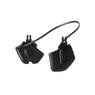 Side view of the POC Obex Connect Headset featuring integrated audio speaker ear pads, a glove-friendly tactile control unit, and a cold-weather resistant 3.5mm connection cable.