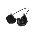 Side view of the POC Obex Connect Headset featuring integrated audio speaker ear pads, a glove-friendly tactile control unit, and a cold-weather resistant 3.5mm connection cable.