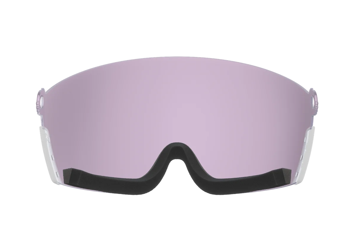 Front view of the POC Obex Low Light Pink Spare Lens featuring toric Clarity optical geometry, a high-contrast pink tint, and anti-fog ventilation notches.
