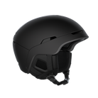 Side view of a black POC Obex MIPS Ski Helmet featuring a hybrid PC/ABS construction, sliding top ventilation vents, and a 360° fit adjustment dial.