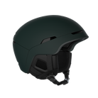 Side view of a green POC Obex MIPS Ski Helmet featuring a hybrid PC/ABS construction, sliding top ventilation vents, and a 360° fit adjustment dial.