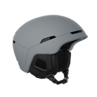Side view of a grey POC Obex MIPS Ski Helmet featuring a hybrid PC/ABS construction, sliding top ventilation vents, and a 360° fit adjustment dial.