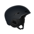 Side view of a navy POC Obex MIPS Ski Helmet featuring a hybrid PC/ABS construction, sliding top ventilation vents, and a 360° fit adjustment dial.