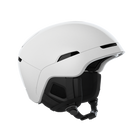 Side view of a white POC Obex MIPS Ski Helmet featuring a hybrid PC/ABS construction, sliding top ventilation vents, and a 360° fit adjustment dial.