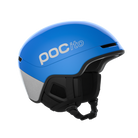 Side view of a fluorescent blue POC POCito Obex MIPS Ski Helmet 2027 featuring a fluorescent high-visibility shell, reflective safety details, MIPS rotational protection, front goggle evacuation chimneys, and a 360° fit adjustment dial.