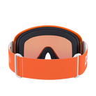 Rear view of a pair of orange POC POCito Opsin Jr Goggles featuring a flexible fluorescent polyurethane frame, non-mirror cylindrical double lens, triple-layer face foam, and a reflective helmet strap with internal silicone grip.