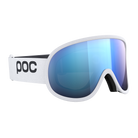 White POC Retina goggles that feature an blue anti-fog lens.