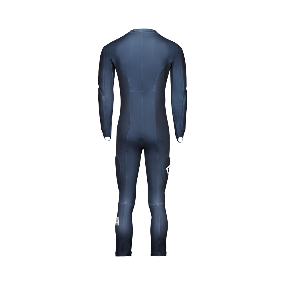 A navy blue POC Skin GS Race Suit that features protective padding and 4-way stretch.