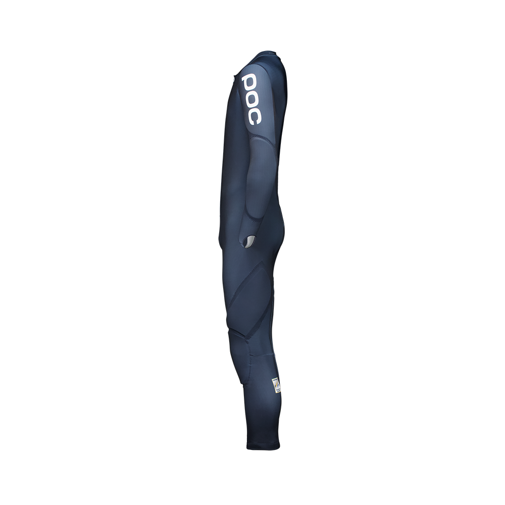 A navy blue POC Skin GS Race Suit that features protective padding and 4-way stretch.