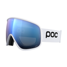 Side view of a white POC Vitrea Mid Ski Goggles featuring a shallow-angle toric Clarity lens, quick-change magnetic lens release mechanisms, dual-material frame, and triple-layer face foam.