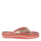 Pink Reef Junior Ahi Cactus flip-flop sandal with green leaf pattern on a white background