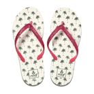 Pair of Reef Junior Stargazer Palm Trees flip-flops with pink straps and palm tree pattern on a white background