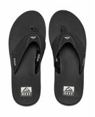 Pair of black Reef Men's Fanning sandals on a white background