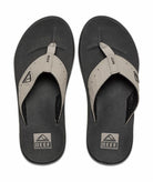 A pair of Black and beige Reef Mens Phantoms sandal on a white background