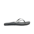 A Reef Women's Cushion Bounce Stargazer flip-flop sandal in black and silver