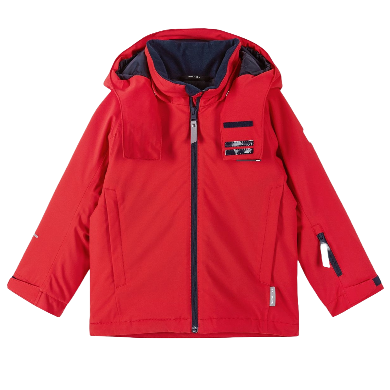 Reima JR Palsi Ski Jacket featuring waterproof construction, lightweight insulation, adjustable hood, snow skirt, and a junior-specific fit for winter adventures.