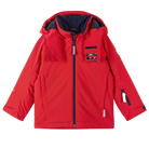 Reima JR Palsi Ski Jacket featuring waterproof construction, lightweight insulation, adjustable hood, snow skirt, and a junior-specific fit for winter adventures.