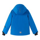 Reima JR Tieten Ski Jacket featuring waterproof construction, lightweight insulation, adjustable hood, snow skirt, and a junior-specific fit for winter adventures.