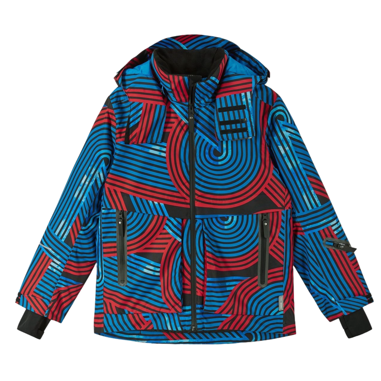 Reima JR Tirro Ski Jacket featuring waterproof construction, lightweight insulation, adjustable hood, snow skirt, and a junior-specific fit for winter adventures.