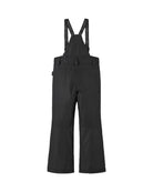 Rear view of black Reima Jr Wingon Pants featuring a waterproof Reimatec shell, detachable elastic suspenders, reinforced knee and hem panels, and zippered hand pockets.