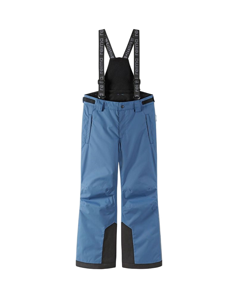 Reima JR Wingon Ski Pants featuring waterproof construction, lightweight insulation, reinforced knees and seat, snow gaiters, and a junior-specific fit for winter adventures.