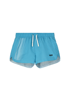 Blue Reima Junior Somero Swim Shorts with a white drawstring on a white background