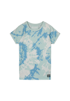 Tie-dye Reima Junior Vilpo t-shirt with blue and white pattern on a white background