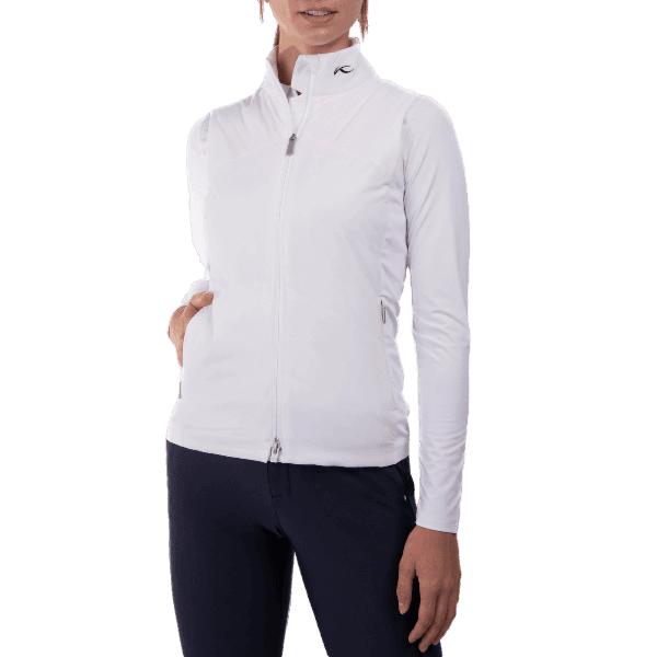 KJUS Women’s Radiation Vest, women’s ski vest, lightweight insulation vest, performance ski wear, breathable ski vest, KJUS winter apparel, layering vest for skiing, women’s outdoor vest, ski clothing, Swiss Sports Haus, West Vancouver ski shop.