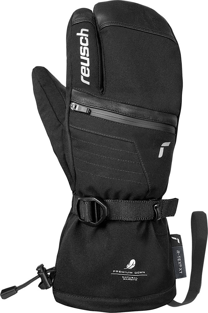 Reusch Lando R-TEX XT Lobster Glove in Black/Silver with Real Down insulation, waterproof membrane and Heating Pocket.