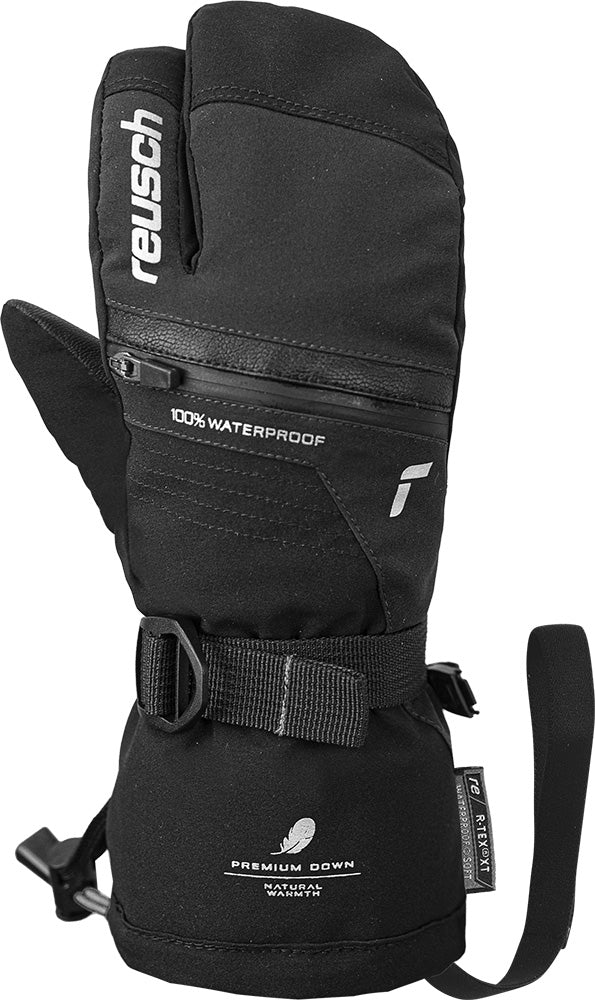 Reusch JR Lando R-TEX XT Lobster in Black/Silver with Real Down insulation, waterproof membrane and Heating Pocket.