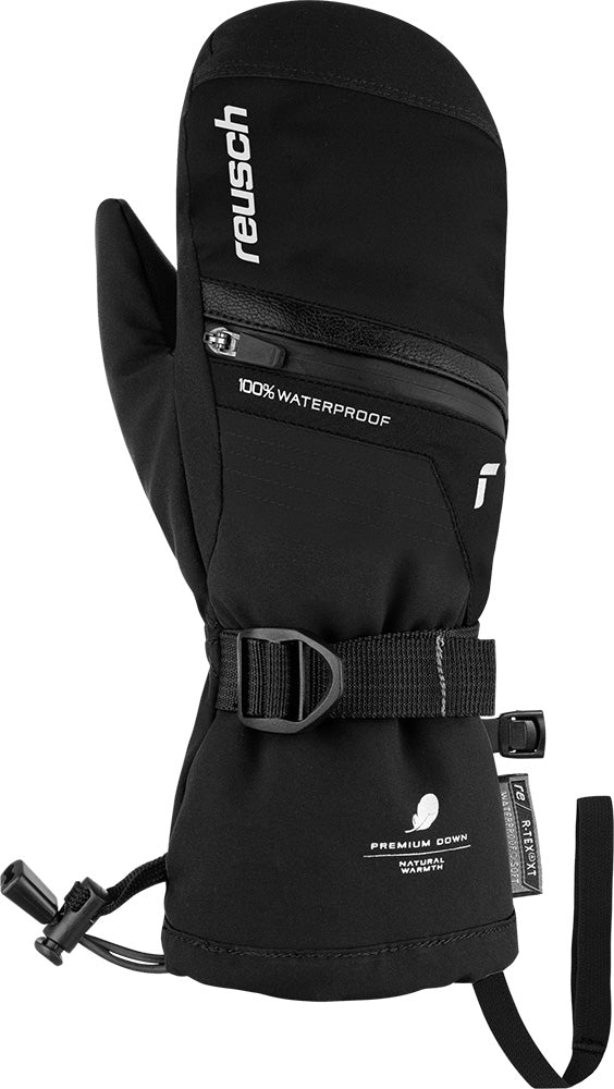 Reusch JR Lando R-TEX XT Mitten with Real Down insulation, waterproof R-TEX XT membrane, long powder cuff and Heating Pocket.