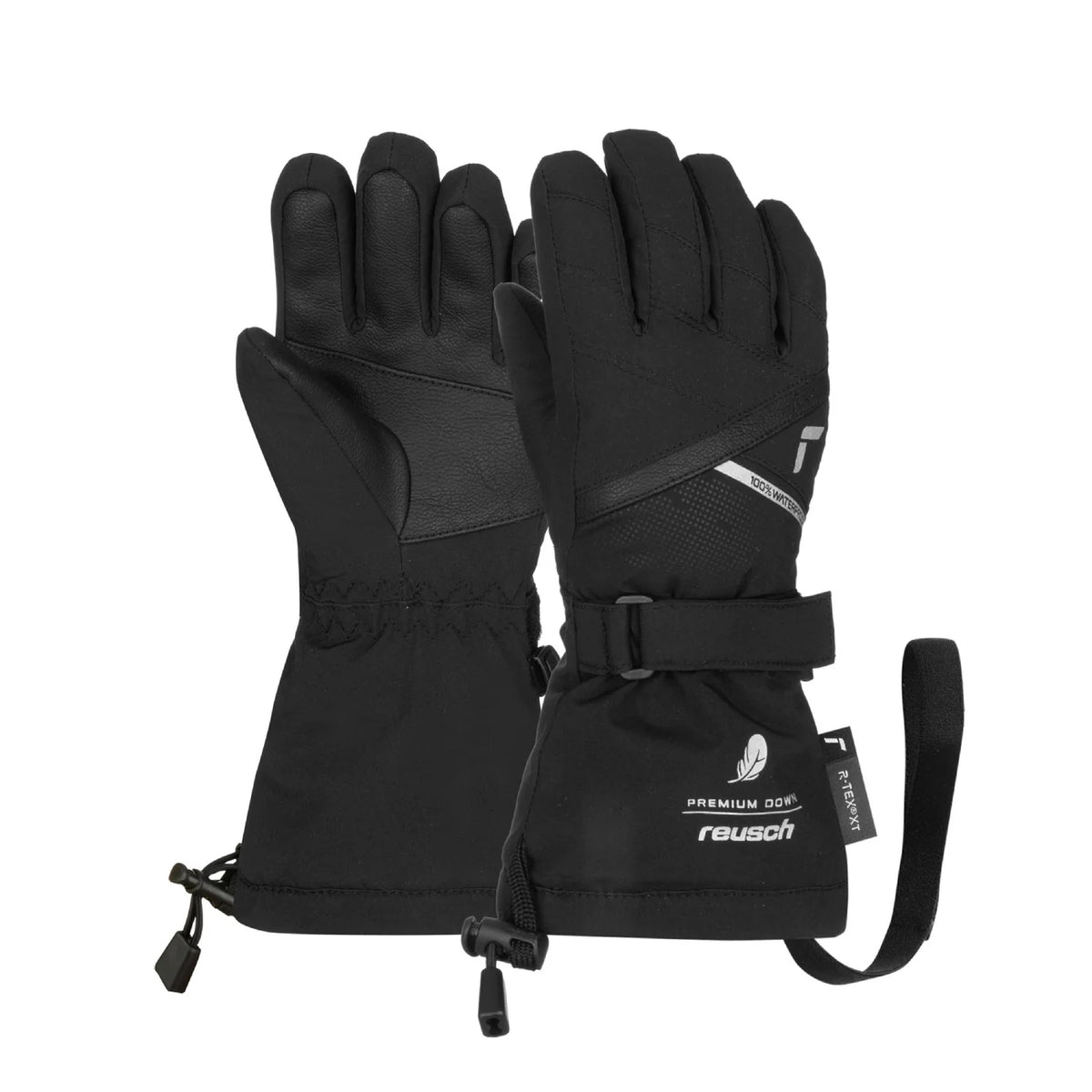 Reusch Kids Kaden Down R-TEX XT Glove in Black with Real Down insulation, waterproof R-TEX XT membrane and long powder cuff.