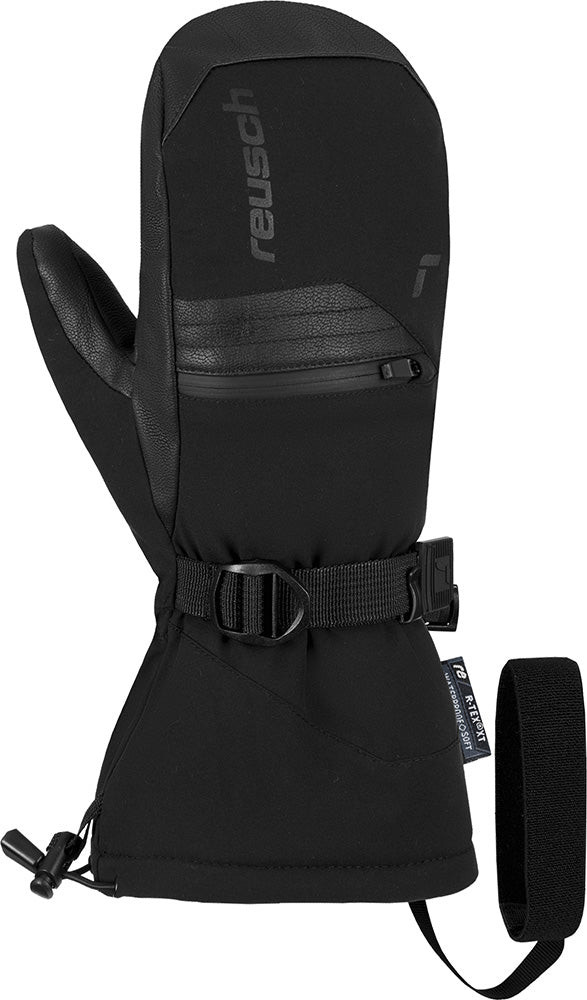 Reusch Torres R-TEX XT men's ski mitten in Black with Real Down insulation, R-LOFT, waterproof membrane and Heating Pocket.