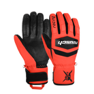 Reusch Worldcup Warrior R-TEX® XT Race Glove featuring a waterproof R-TEX® XT membrane, goatskin leather palm, reinforced knuckle protection, and elite alpine race performance.