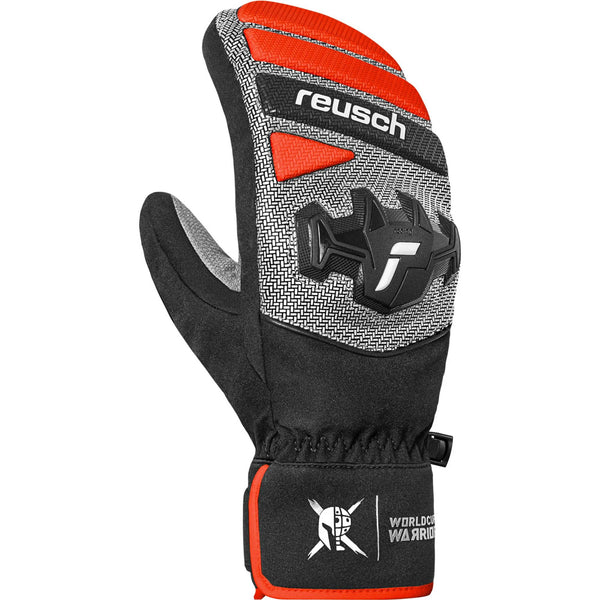 Reusch Worldcup Warrior R-TEX® XT Race Mitten featuring a waterproof R-TEX® XT membrane, goatskin leather palm, reinforced protection, and elite race performance.