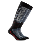 Navy Rohner Downhill Jet II Socks featuring targeted shin and malleolus pad zones, elastic arch/ankle support matrix, and seamless merino-blend knit construction.