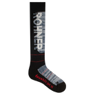 Navy Rohner Downhill Jet II Socks featuring targeted shin and malleolus pad zones, elastic arch/ankle support matrix, and seamless merino-blend knit construction.