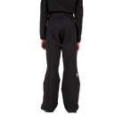 Rear view of the black Rossignol Jr Boys’ Insulated Ski Pants featuring waterproof membrane fabric, synthetic insulation, adjustable waist tabs, integrated boot gaiters, and reinforced hem scuff guards.
