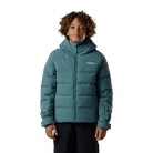 Front view of a blue Rossignol Jr Boys’ Siz Quilted Jacket featuring high-loft synthetic insulation, quilted baffle construction, DWR-treated shell, high stand-up collar, and zippered handwarmer pockets.